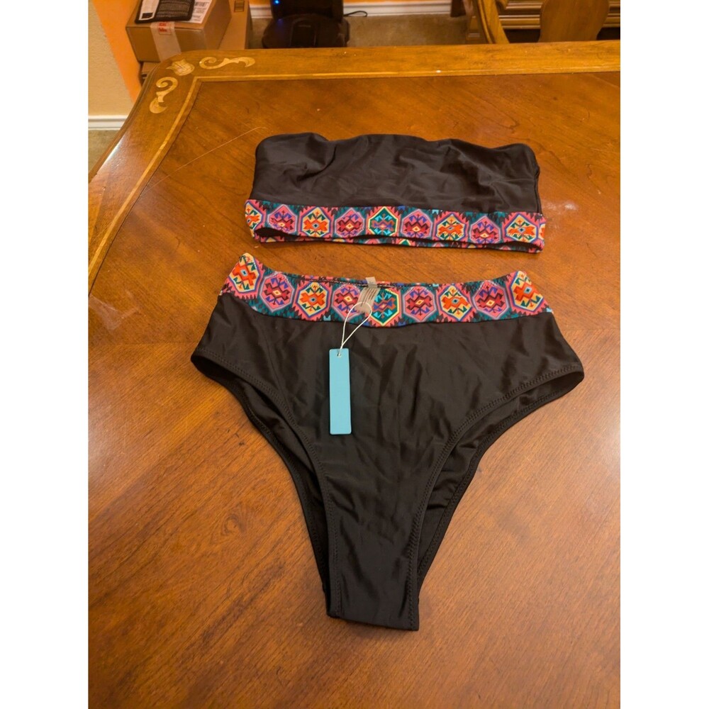 Live Life On The Beach Bikini Bottom Set Black Large High Rise Beach NWT
